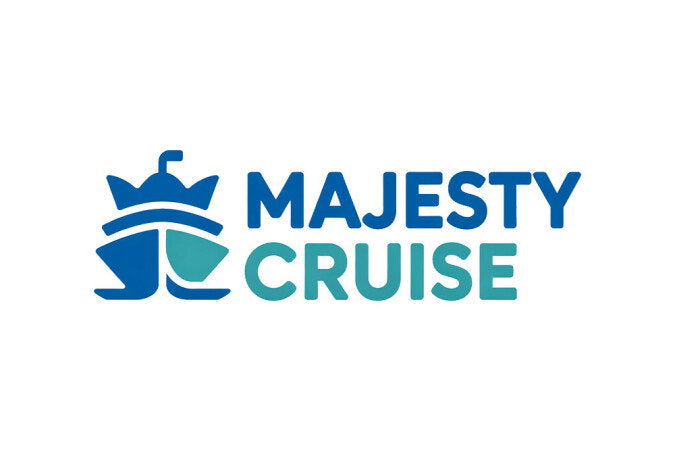 YetiDomains MajestyCruise.com domain name logo with stylized text and cruise ship graphic for travel website branding