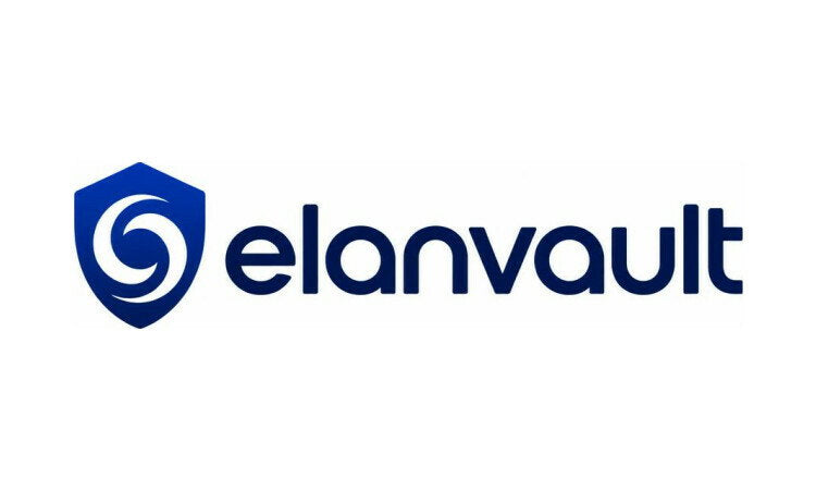 YetiDomains ElanVault.com domain name logo with stylized text and branding elements on a white background