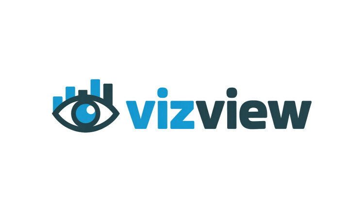 YetiDomains VizView.com domain name logo, featuring the VizView brand logo on a white background.