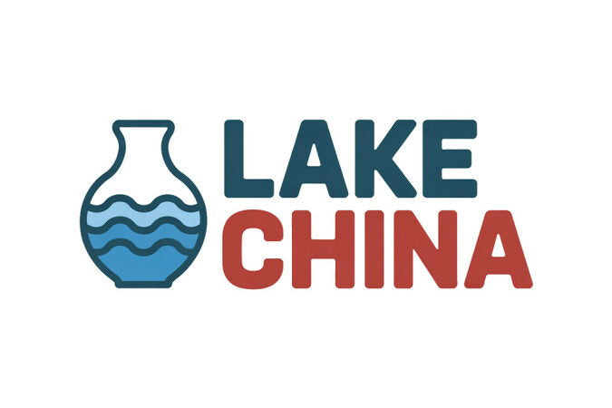 YetiDomains LakeChina.com domain name logo with stylized lake and mountain design on a white background