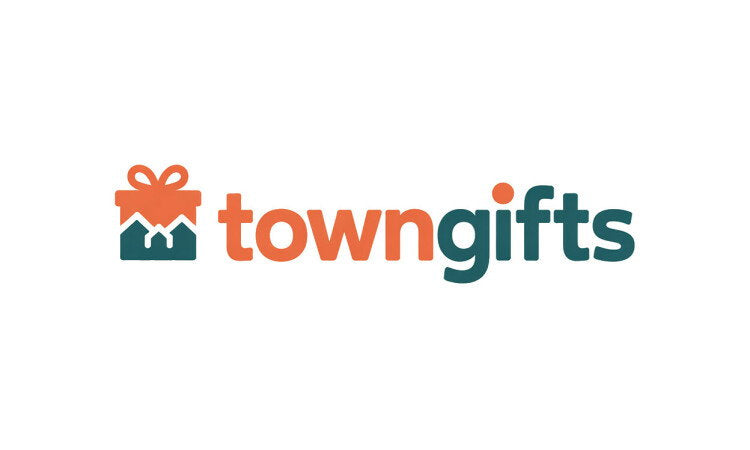 YetiDomains TownGifts.com domain name logo with stylized text and design elements on a white background.