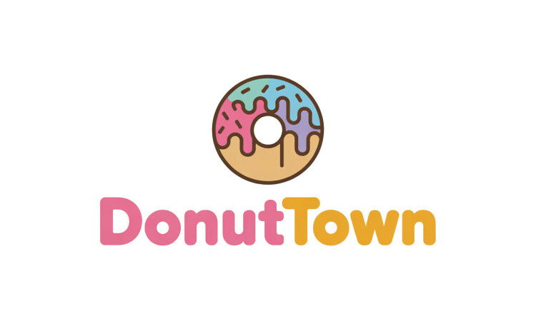 YetiDomains DonutTown.com domain name logo featuring a playful donut graphic and vibrant colors