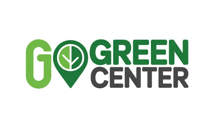 YetiDomains GoGreenCenter.com domain name logo with green leaf design on a white background.