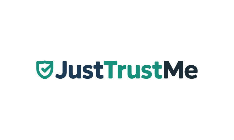 YetiDomains logo for the domain name JustTrustMe.com, featuring a modern design with the brand name and logo imagery.