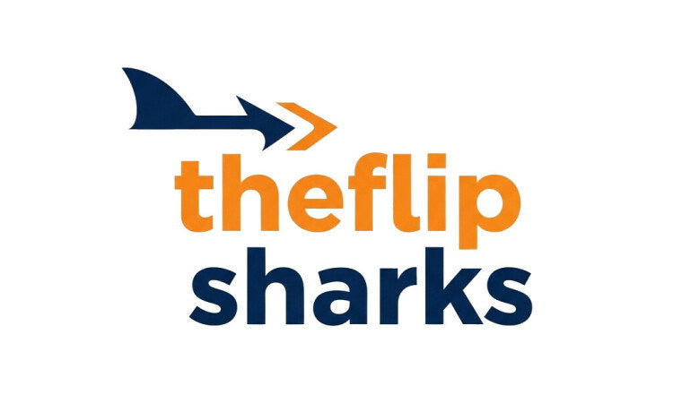 YetiDomains logo for TheFlipSharks.com domain name, featuring a shark illustration and modern design element.