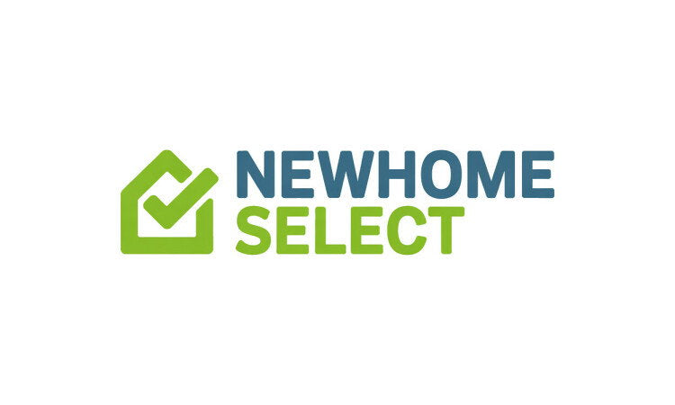 YetiDomains NewHomeSelect.com domain name logo with modern design and blue and white color scheme.