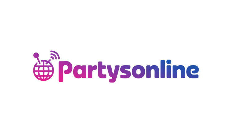 YetiDomains logo for PartysOnline.com domain name, featuring a vibrant design with party-themed graphics and branding elements.