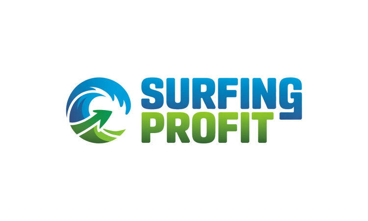 YetiDomains SurfingProfit.com domain name logo with text and branding elements on a white background