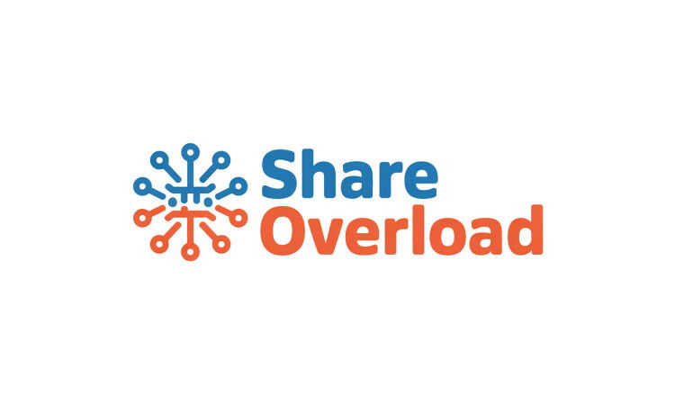ShareOverload.com domain name logo with YetiDomains branding, featuring a stylized design and modern typography.