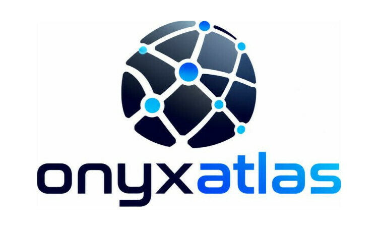 YetiDomains OnyxAtlas.com domain logo with a sleek black and white design featuring the OnyxAtlas name.