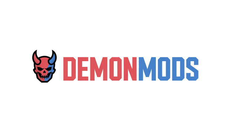 YetiDomains DemonMods.com logo with stylized text and branding elements on a white background.