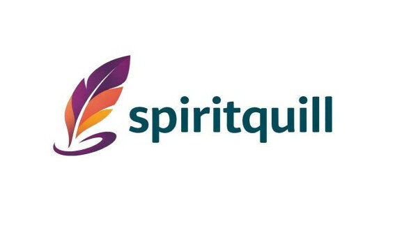 YetiDomains SpiritQuill.com domain name logo with stylized text and branding elements on a white background