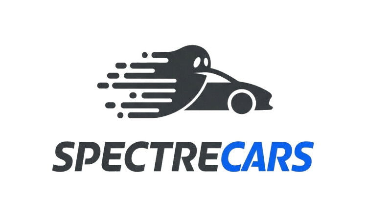 YetiDomains logo for SpectreCars.com domain name featuring a sleek design with a car illustration and modern typography.