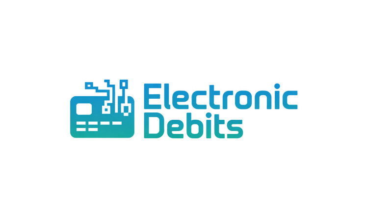 ElectronicDebits.com domain name logo with YetiDomains branding, featuring a professional electronic payments theme.