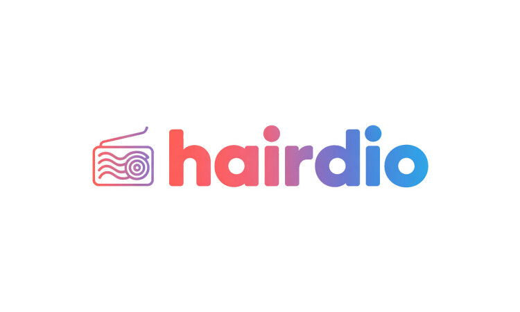 YetiDomains HairDio.com domain name logo with stylized text and branding elements on a white background.