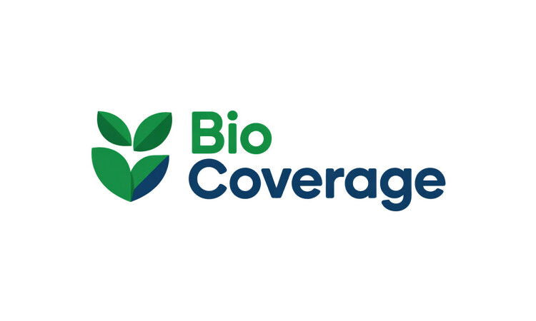 YetiDomains BioCoverage.com domain name logo featuring the BioCoverage brand with modern design elements