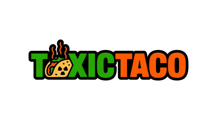 YetiDomains ToxicTaco.com domain name logo featuring stylized text and graphic elements on a white background.