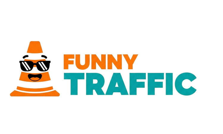 FunnyTraffic.com domain name logo on YetiDomains branding, featuring a modern design with playful typography.