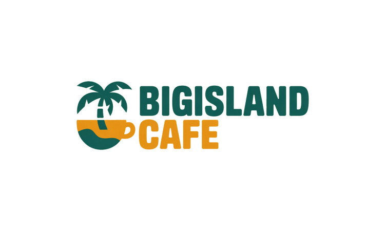 YetiDomains BigIslandCafe.com domain name logo with a stylized coffee cup and tropical island design.