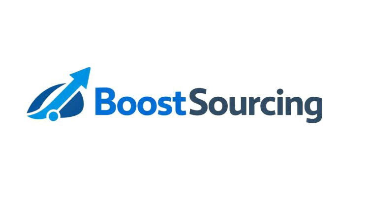 YetiDomains BoostSourcing.com domain name logo with stylized text and modern design on a white background.