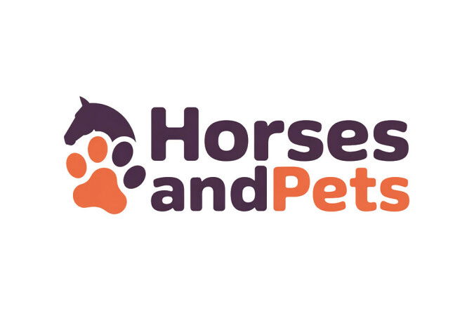 YetiDomains HorsesAndPets.com logo featuring a horse and pet-themed design on a white background.