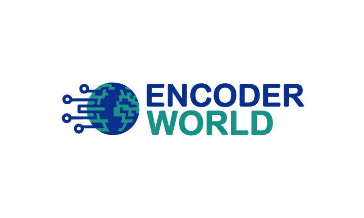 YetiDomains EncoderWorld.com domain name logo with modern design and blue text on a white background.