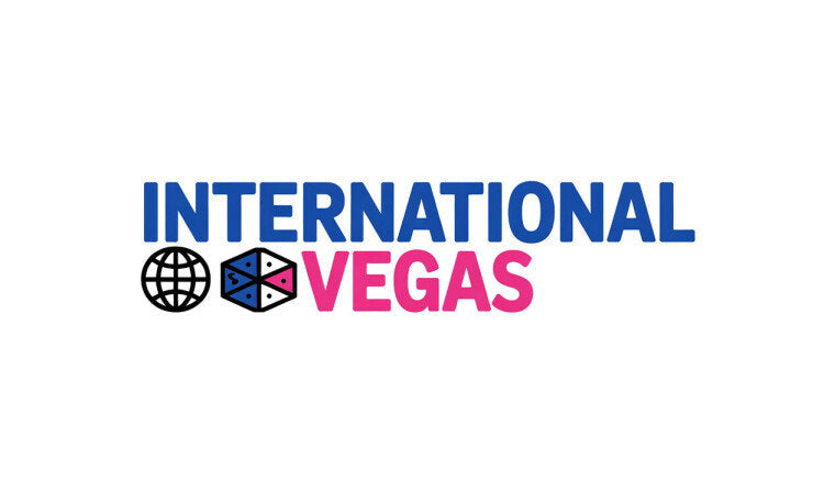YetiDomains InternationalVegas.com domain name logo with a sleek design on a white background.