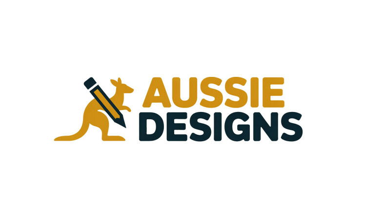 YetiDomains AussieDesigns.com domain name logo featuring the brand's text and design elements.