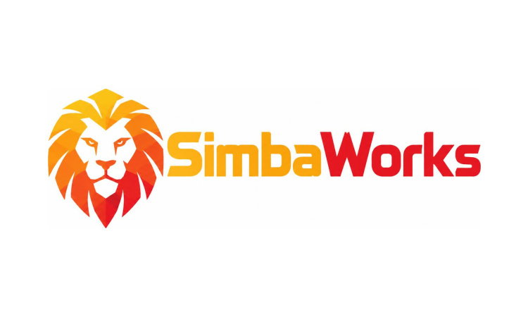 YetiDomains SimbaWorks.com domain name logo with stylized text and branding elements on a white background