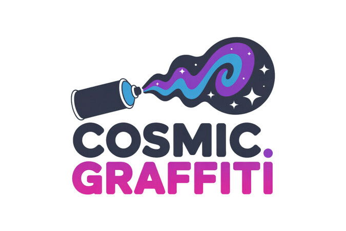 YetiDomains CosmicGraffiti.com domain name logo featuring cosmic graffiti design on a dark background