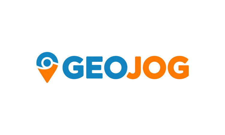 GeoJog.com domain name logo by YetiDomains, featuring a modern design with the GeoJog branding and logo image.