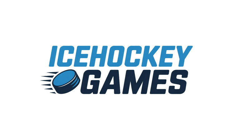YetiDomains IceHockeyGames.com domain logo featuring a hockey puck and ice hockey-themed design.