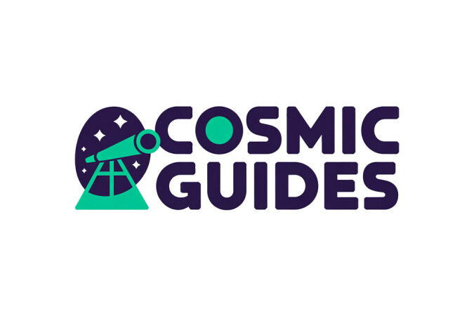 YetiDomains CosmicGuides.com domain name logo with cosmic-themed design and branding elements.
