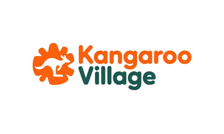 YetiDomains KangarooVillage.com domain name logo featuring a stylized kangaroo graphic and modern font design.