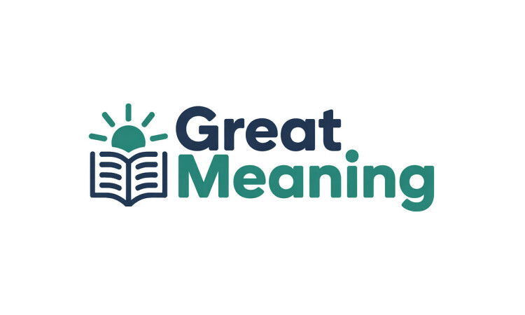 YetiDomains GreatMeaning.com domain name logo with text and branding elements, black and white design, clean and professional appearance