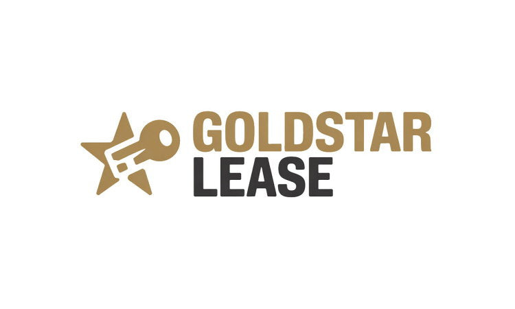 YetiDomains GoldStarLease.com domain name logo with gold and black branding design.
