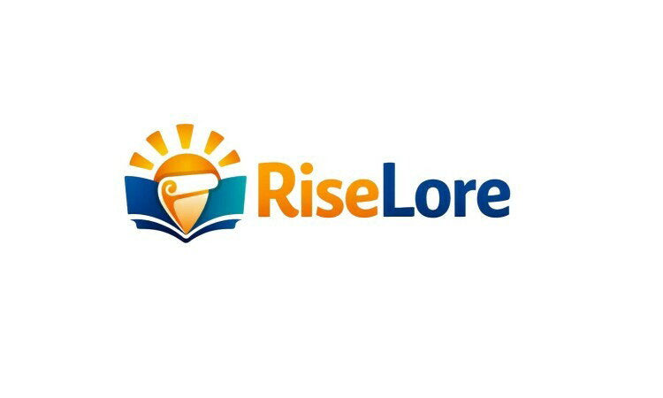 RiseLore.com domain name logo with YetiDomains branding, featuring a sleek design on a white background.
